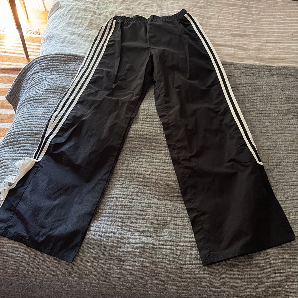 Forever 21 Black Track Pants with White Side Stripes and bow trim